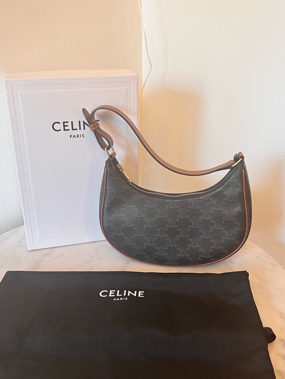CELINE AVA BAG IN TRIOMPHE CANVAS AND CALFSKIN